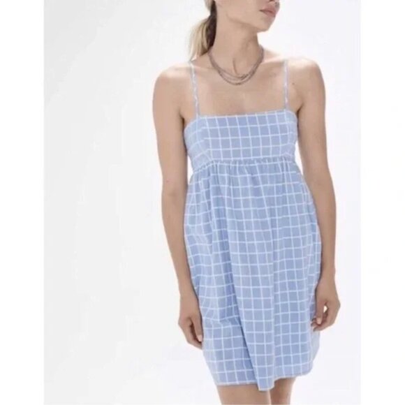 Urban Outfitters Rochelle Windowpane Babydoll Mini Dress S - Picture 1 of 12